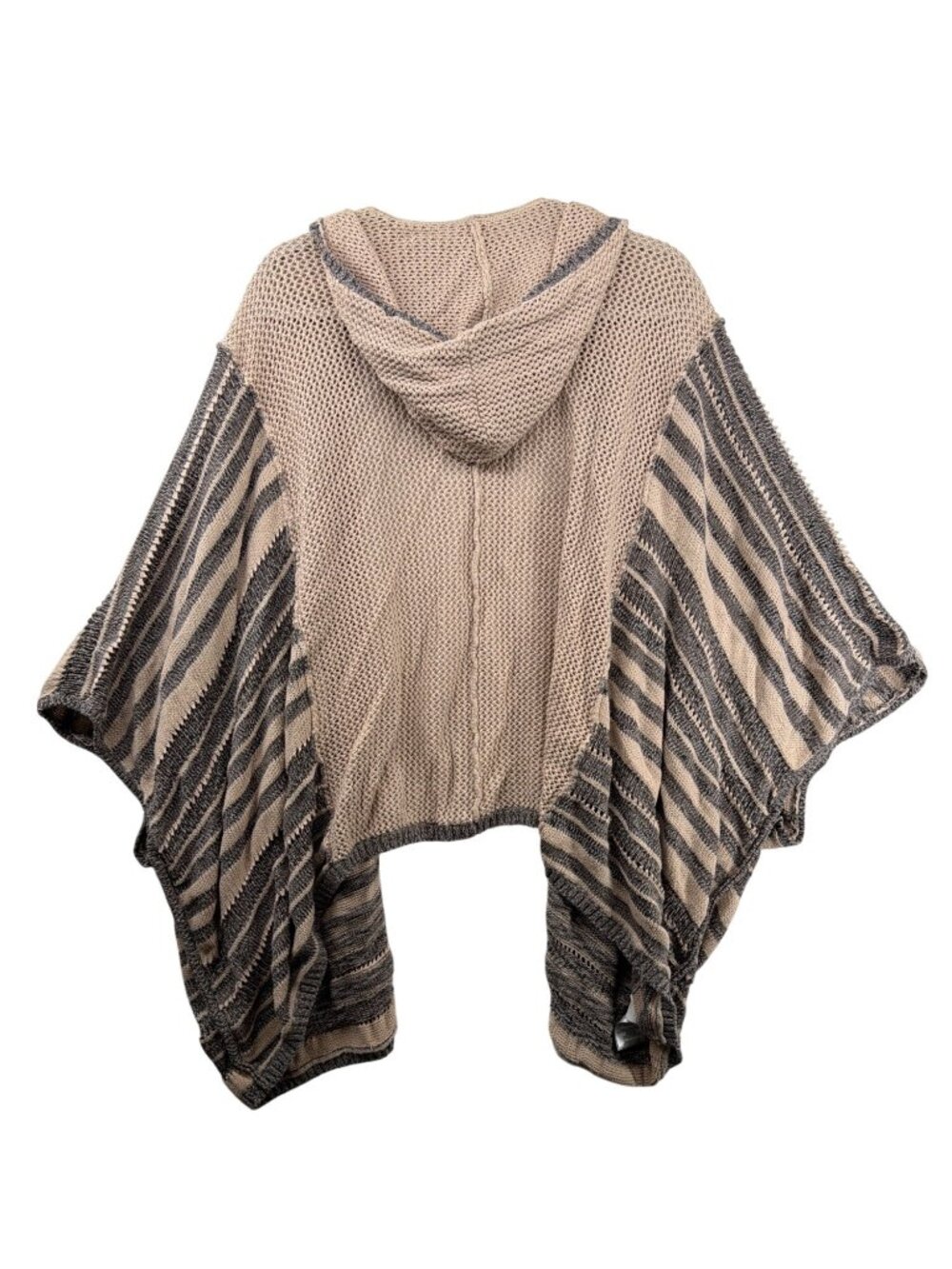 BCBGeneration Women Cardigan Black/Tan Striped OpenKnit Hooded Beachy Boho Comfy